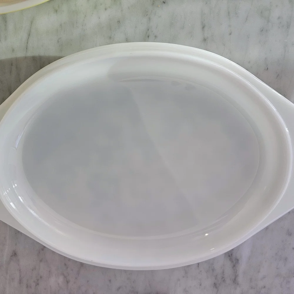 Pyrex White Yellow Olive Green Casserole Dish with Floral Design